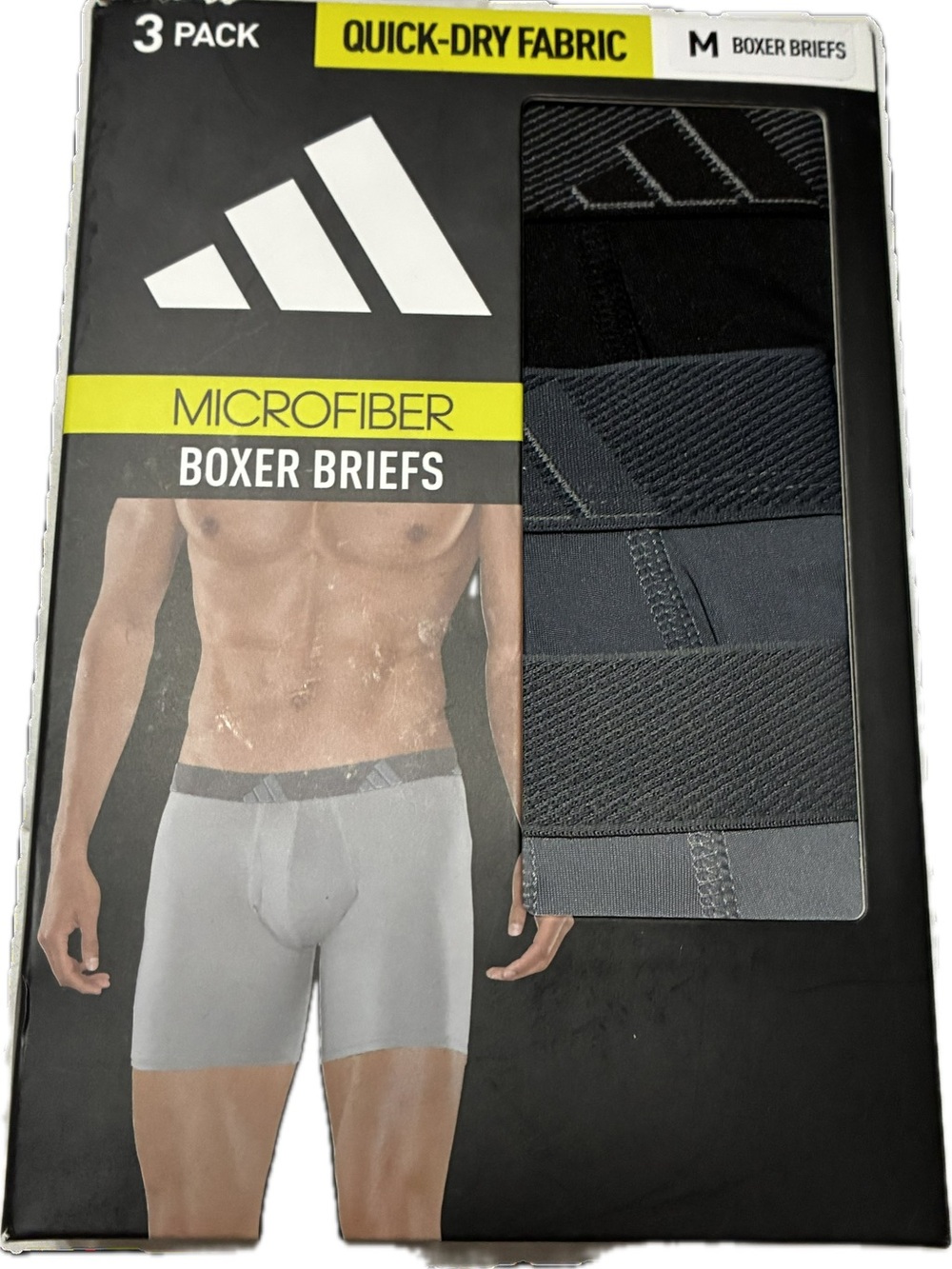adidas Men's Microfiber Quick-Dry Boxer Briefs - Black & Gray Pack Size M